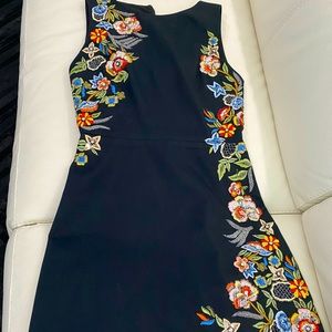 Alice and Olivia black sleeveless dress with embroidery details